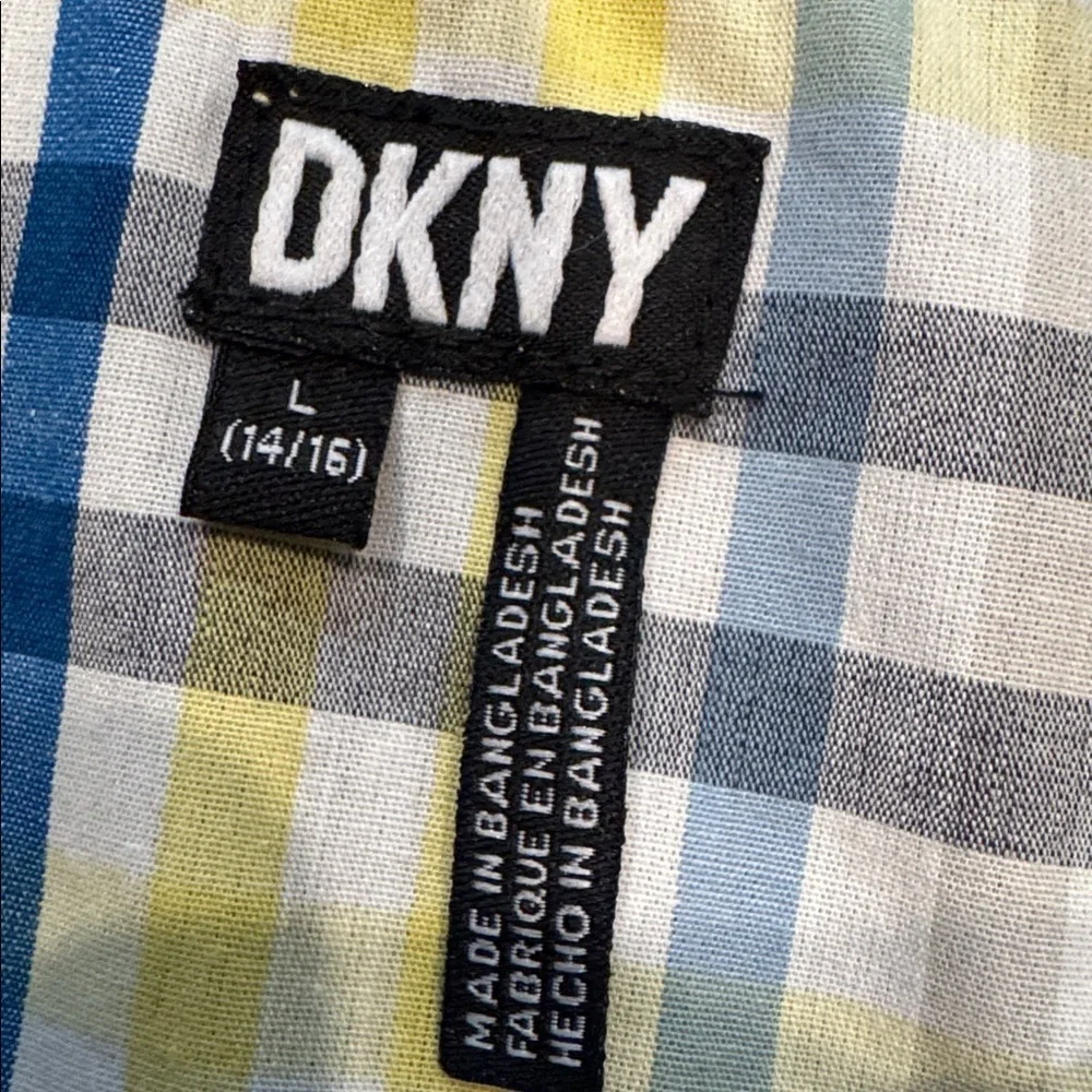 DKNY Kids Casual Yellow and Blue Plaid Button Down Shirt -Size Large 14/16
